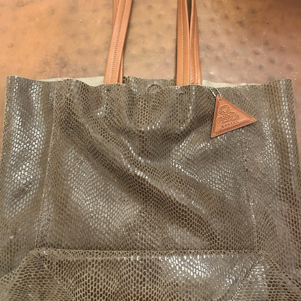 Sorial Brown and Tan Shoulder Bag with Textured Material and Large Size